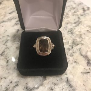 Philip Garvel Smokey quartz ring in sterling silver and 14k gold